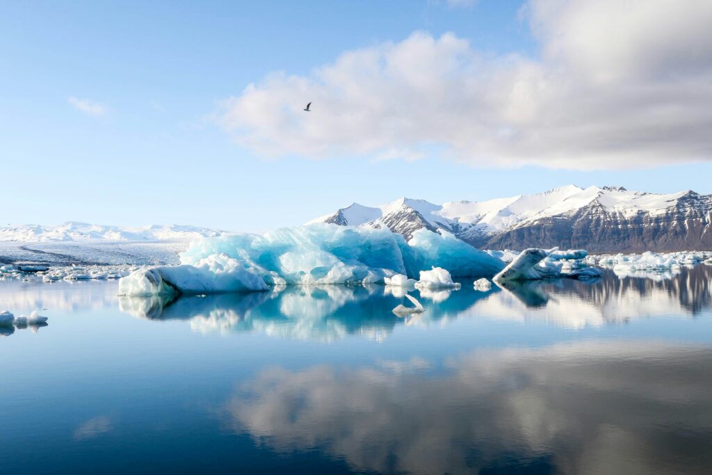 Dramatic reflection of an iceberg in still water