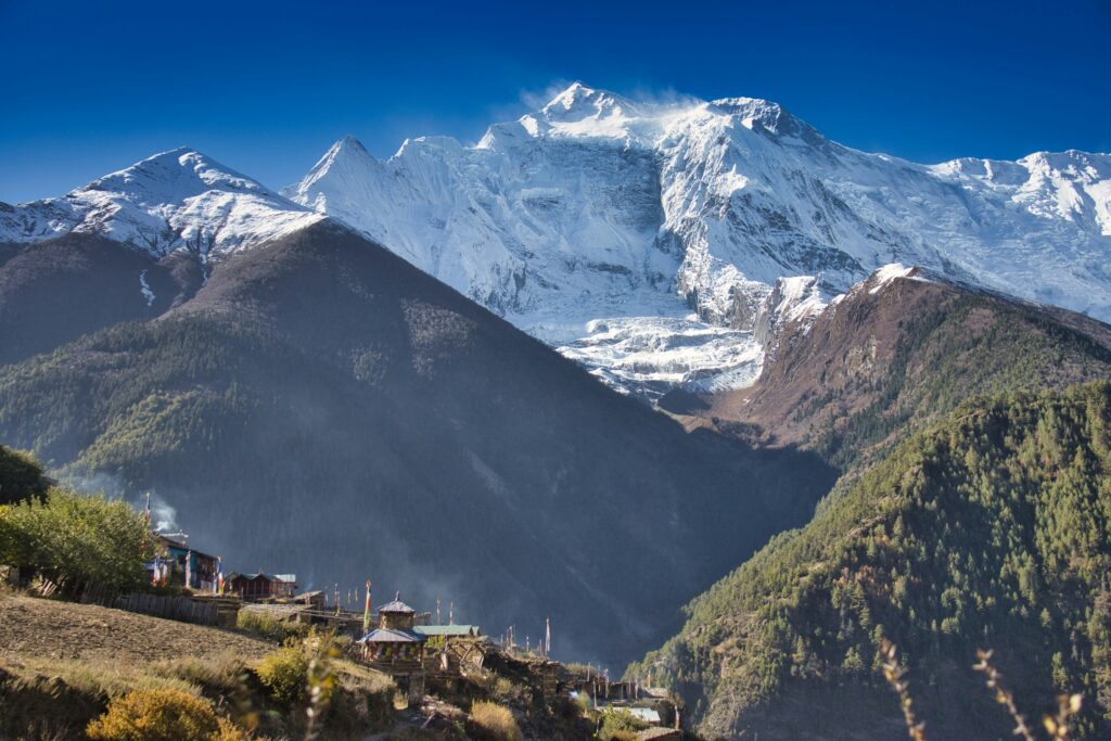 Spectacular view of soaring Annapurna mountains